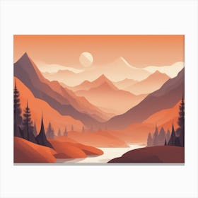 Misty mountains horizontal background in orange tone 118 Canvas Print