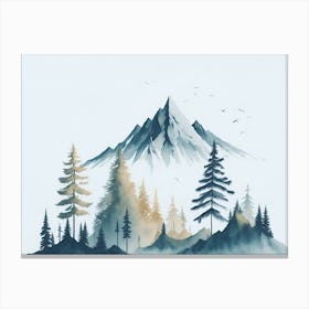 Mountain And Forest In Minimalist Watercolor Horizontal Composition 65 Canvas Print