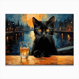 Cat And Cafe Terrace At Night Van Gogh Inspired 13 3 4 Canvas Print