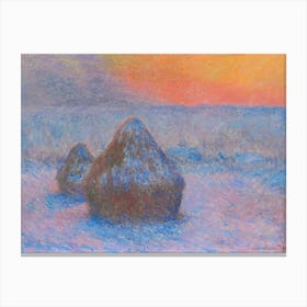 Stacks Of Wheat, Sunset, Snow Effect (1890–1891), Claude Monet Canvas Print