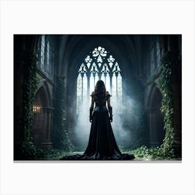 Gothic Woman Standing As The Centerpiece In A Grand Shadow Laden Castle Emanating An Air Of Myster 1 Canvas Print