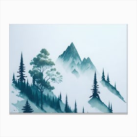 Mountain And Forest In Minimalist Watercolor Horizontal Composition 93 Canvas Print
