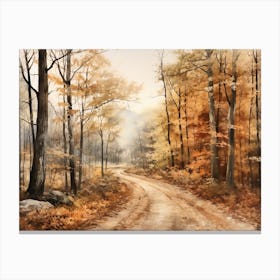 A Painting Of Country Road Through Woods In Autumn 80 Canvas Print