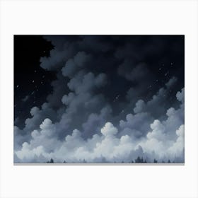 Dark Night Sky With White Clouds And A Silhouetted Forest Canvas Print