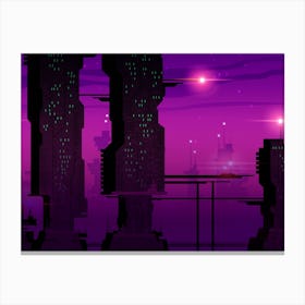 Synthwave cyberpunk city [synthwave/vaporwave/cyberpunk] — aesthetic poster, retrowave poster, neon poster Canvas Print