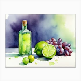 Lime and Grape near a bottle watercolor painting 17 Canvas Print