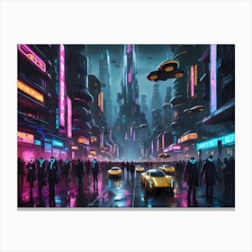 Futuristic City neon full color design Canvas Print