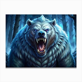 Ferocious White Bear In A Dark Forest Canvas Print