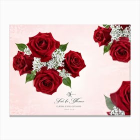 Bouquet Of Deep Red Roses Intertwined With Delicate Babys Breath And Lush Greenery Set Against A (5) Canvas Print