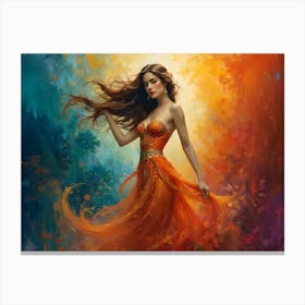 Woman In An Orange Dress Canvas Print