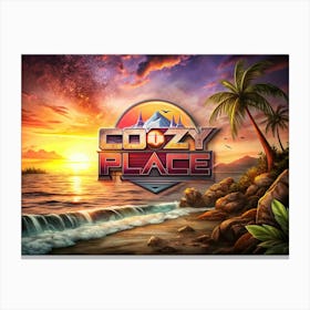 Cozy Place Logo With Tropical Sunset Canvas Print