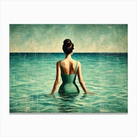 A Painting In A Vintage Oil Painting Style, Showing The Back Of A Woman With Dark Hair In A Bun Canvas Print