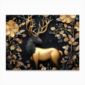 Gold Deer With Flowers Canvas Print