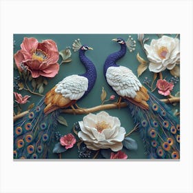 Exotic Oriental Pattern With Peacocks And Flowers 2 Canvas Print