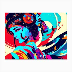 Girl With Headphones Canvas Print