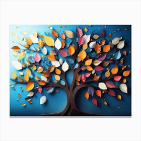 Colorful Tree with Leaves on Hanging Branches of Blue, White and Golden 7 Canvas Print