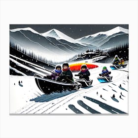 Sledding In The Snow Canvas Print