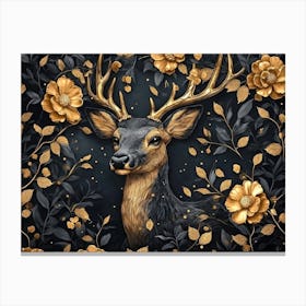 Deer With Flowers Canvas Print