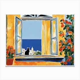 Cat In The Window ink style Canvas Print