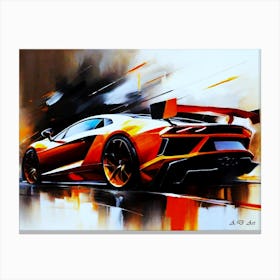 Super Car Side Back View - Abstract Dark Color Painting Canvas Print