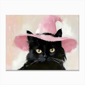 Black Cat In Pink Witch Hat Canvas Print