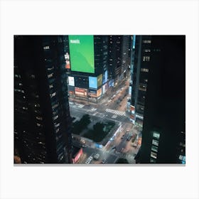 Aerial View Of Times Square At Night With Illuminated Billboards 2 Canvas Print