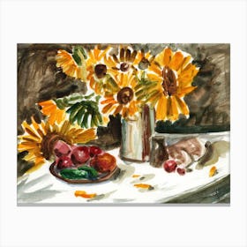 Sunflowers - watercolor yellow flowers Anton Maliar Canvas Print