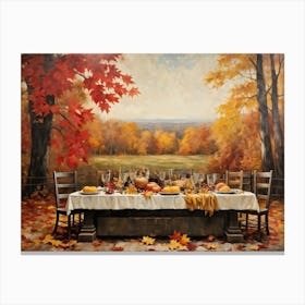 A Vintage Painting Esque Thanksgiving Celebration Enfolding Within An Intimate Group Nestled Amid R (1) 1 Canvas Print