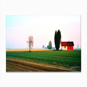 Countryside Life - Red House In The Field Canvas Print