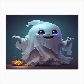 Ghost Halloween With Pumpkin Canvas Print