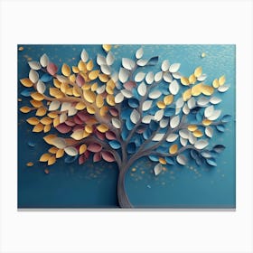 Colorful Tree With Leaves On Hanging Branches Illustration Background 3 Canvas Print