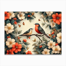 Nature's Tapestry, Birds And Flowers Canvas Print