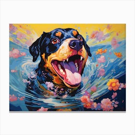 Rottweiler Dog Swimming In The Sea Canvas Print