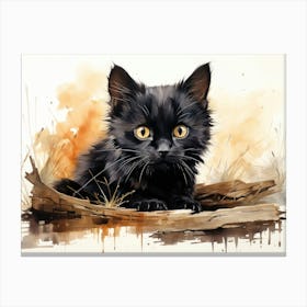 Cute Black Cat Watercolor Art Canvas Print