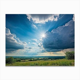 A Landscape Composition During Spring Transformation Into Summer Cumulus Clouds Dominating The High (2) Canvas Print