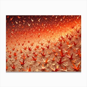 Abstract Background With Numerous Origami Cranes In Red And Orange Hues, Creating A Sense Of Depth And Movement Canvas Print