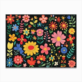 Flowers On A Black Background 1 Canvas Print