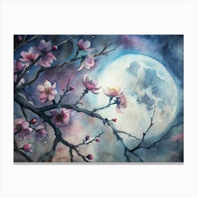 A Close Up Of Cherry Blossoms In Silhouette Again Canvas Print