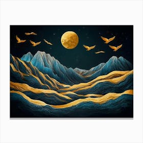 Moon And Birds In The Sky Canvas Print