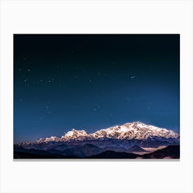 Snow Covered Mount Kanchenjunga Starry Night Sky Canvas Print