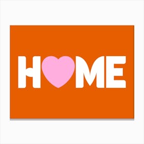 Home Pink Heart on Burnt Orange Canvas Print