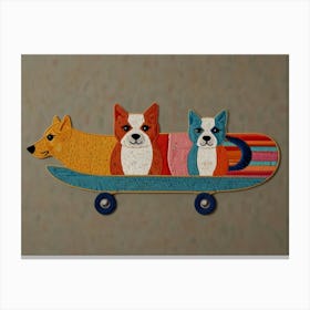 Three Dogs On A Skateboard Canvas Print