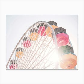 Los Angeles, USA I Ferris wheel in Santa Monica under California sun with a pastel summer aesthetic for a minimalist geometric composition of a retro vintage photography taken with a film camera Canvas Print