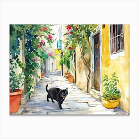 Larnaca, Cyprus   Cat In Street Art Watercolour Painting 2 Canvas Print