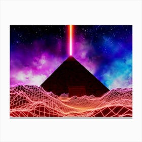 Neon space landscape: Pyramid [synthwave/vaporwave/cyberpunk] — aesthetic retrowave neon poster Canvas Print