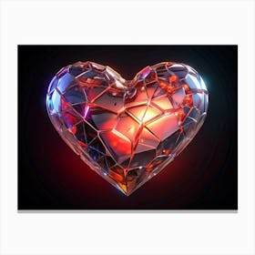 Broken Crystal Heart Glowing With Red And Blue Lights Canvas Print