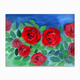 Rose Garden - red green blue flower floral Canvas Print