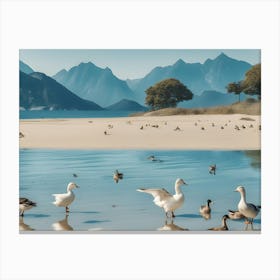 Geese On The Beach Canvas Print