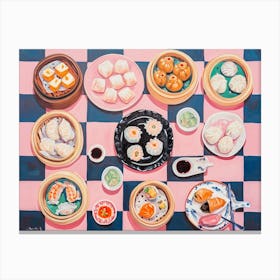 Dim Sum & Sushi Selection Pink Checkerboard 2 Canvas Print