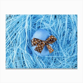 Blue Easter Egg In A Nest Photo Canvas Print